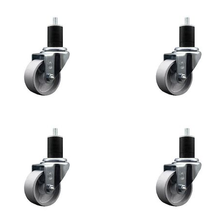 Service Caster 3'' Semi Steel Wheel Swivel 1-3/4'' Expanding Stem Caster Set, 4PK SCC-EX20S315-SSR-134-4